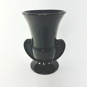 Fostoria Sakier Ebony Black Glass Urn Vase #2467 Scroll Handles 7” 1930s